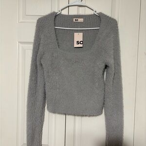 SO Women's Soft Gray Scoop Neck Sweater